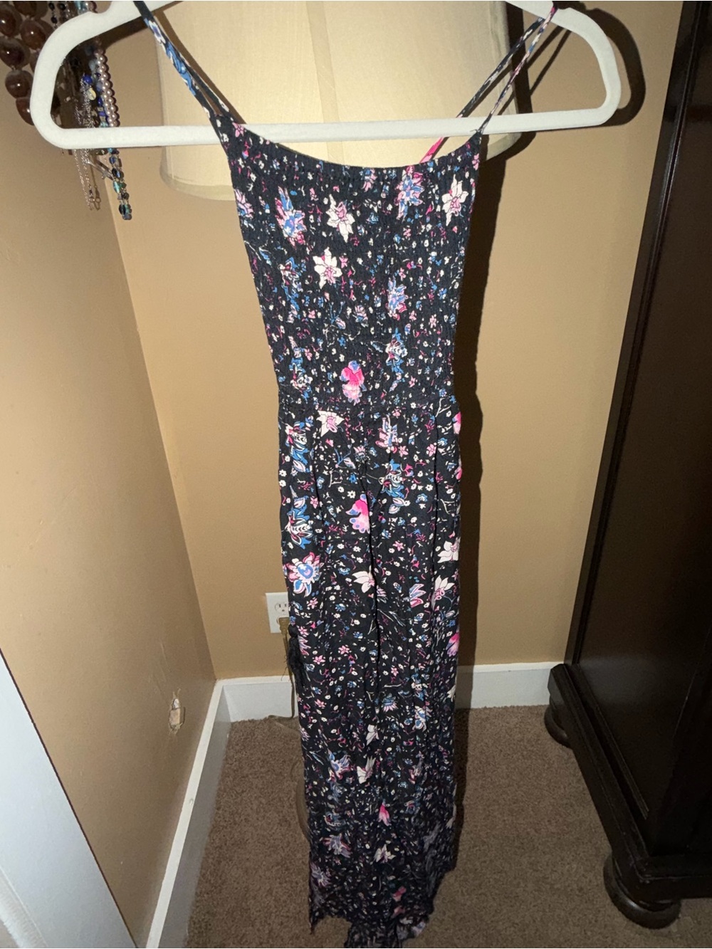 En Creme Black Floral Maxi Dress with Pink & Blue Blossoms